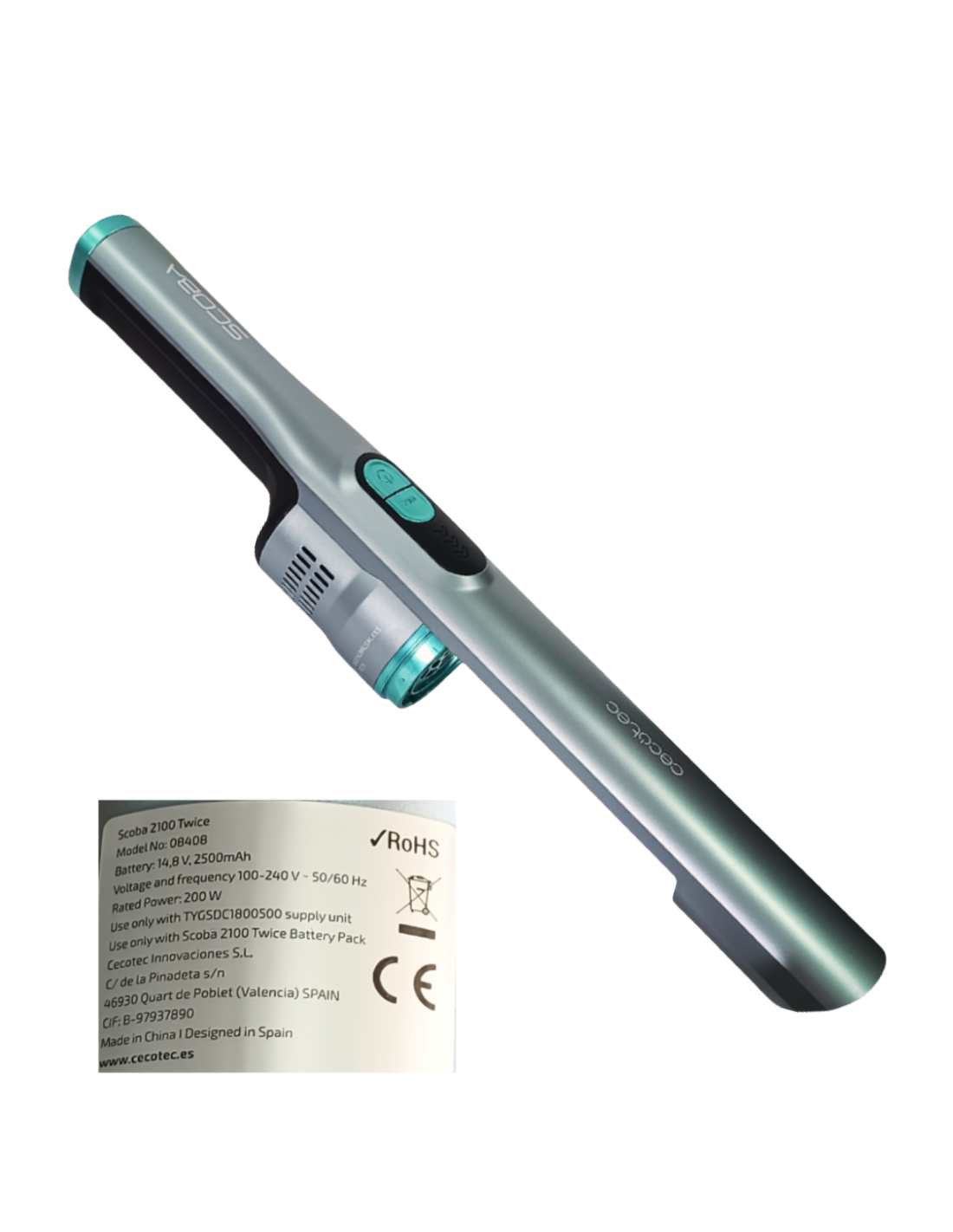 Cuerpo Motor con Batería Cecotec Scoba 2100 Twice Aspirador Escoba