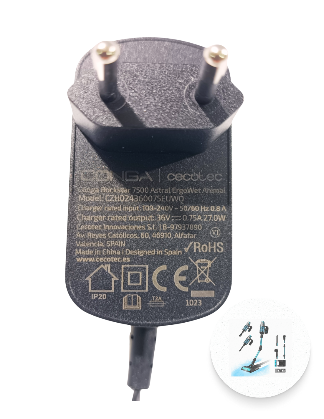 Cargador Aspiradora Conga Rockstar 7500 Astral Flex Animal