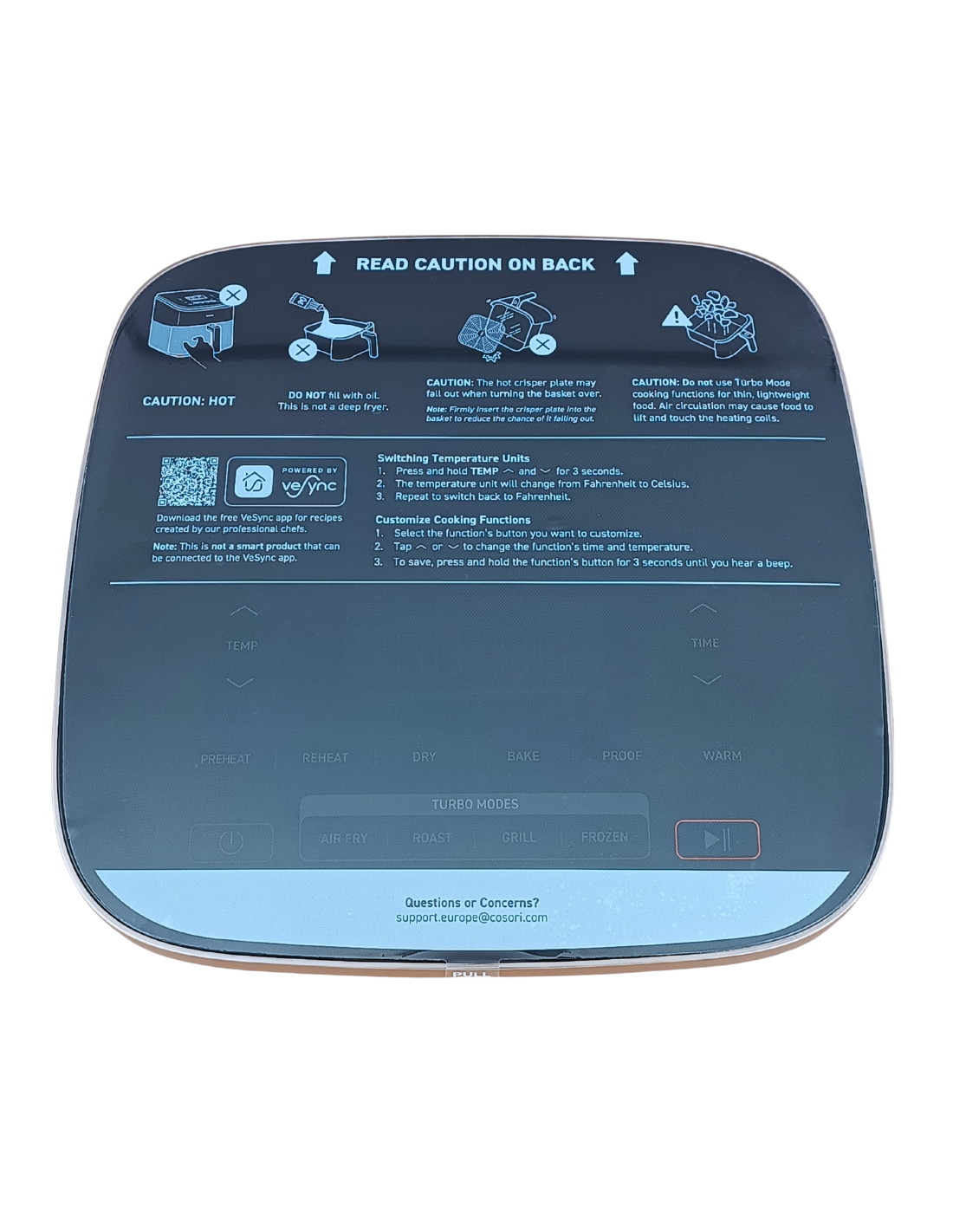 Pantalla LED Táctil Cosori 6L Freidora Aire Turbo Blaze Chef Edición