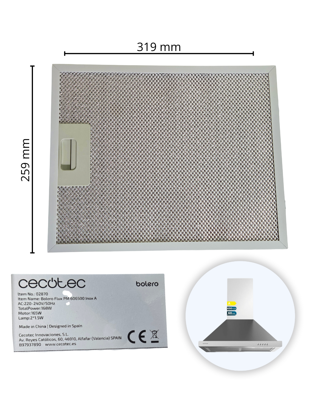 Filtro Metálico Carbono Campana Bolero Flux PM 606500 Inox A