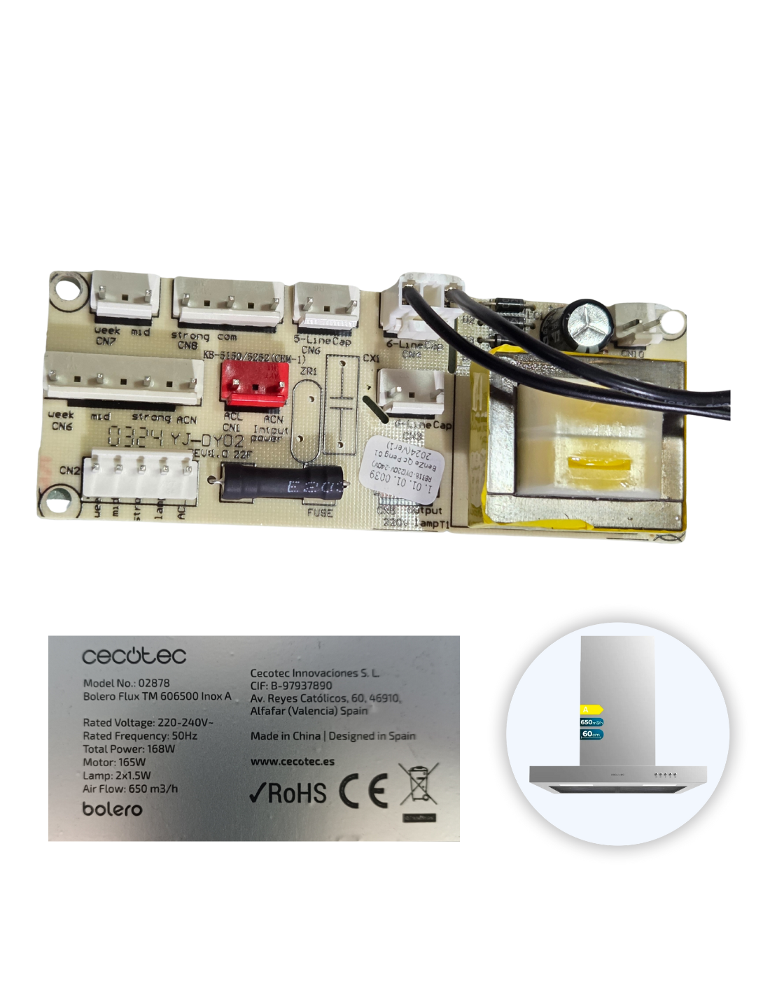 Modulo PCB Campana Bolero Flux TM 606500 Inox A Modelo: 02878