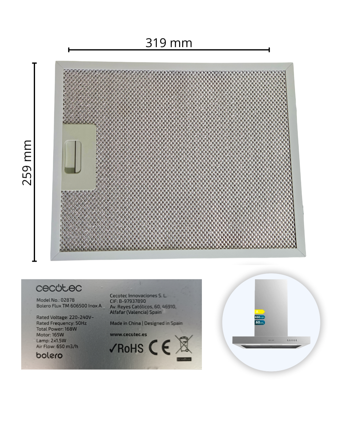 Filtro Metálico Campana Bolero Flux TM 606500 Inox A