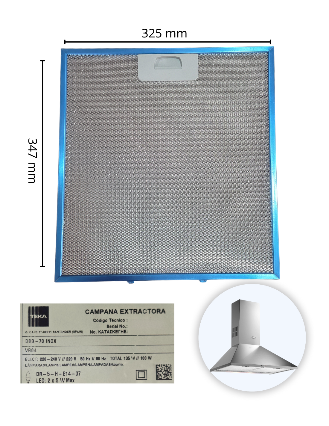 Filtro Teka DBB-70 INOX VR04 Campana Extractora de Pared 70 Cm