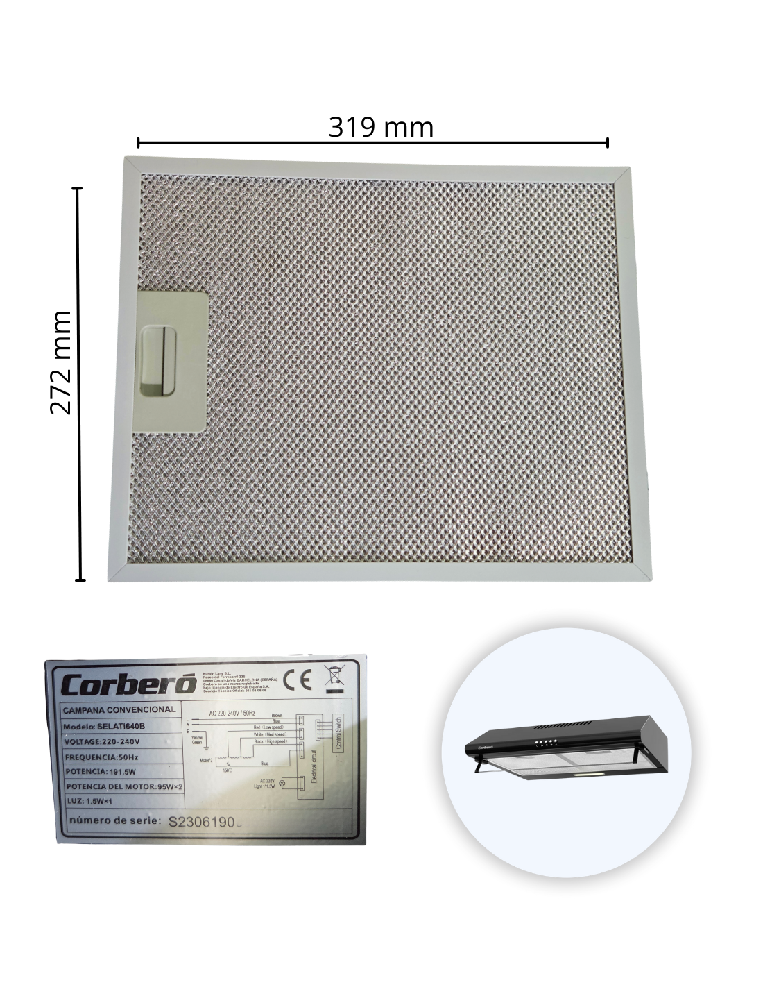 Filtro Metálico Corbero SELATI640B Campana Convencional 60 Cm