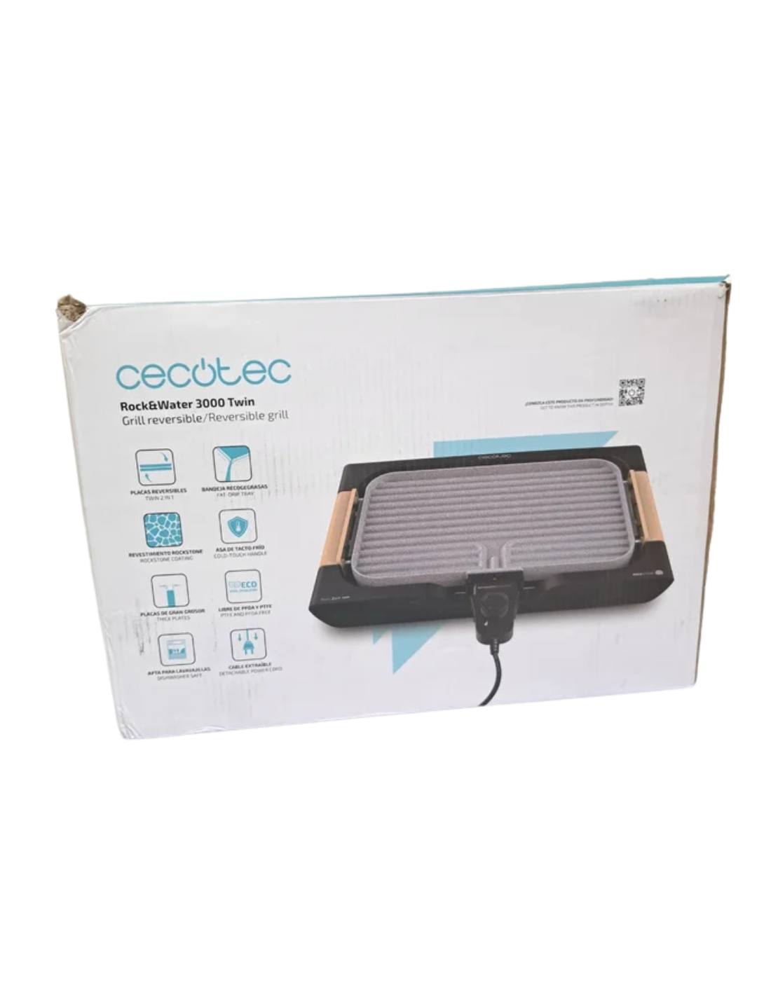 Cecotec Plancha Eléctrica Reversible Rock&Water 3000 Twin. 2200 W,
