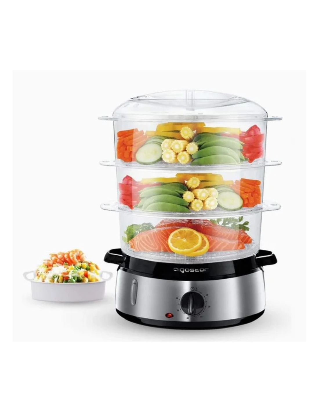 Aigostar Fitfoodie Steel - Vaporera eléctrica 800W, 3 recipientes Inde