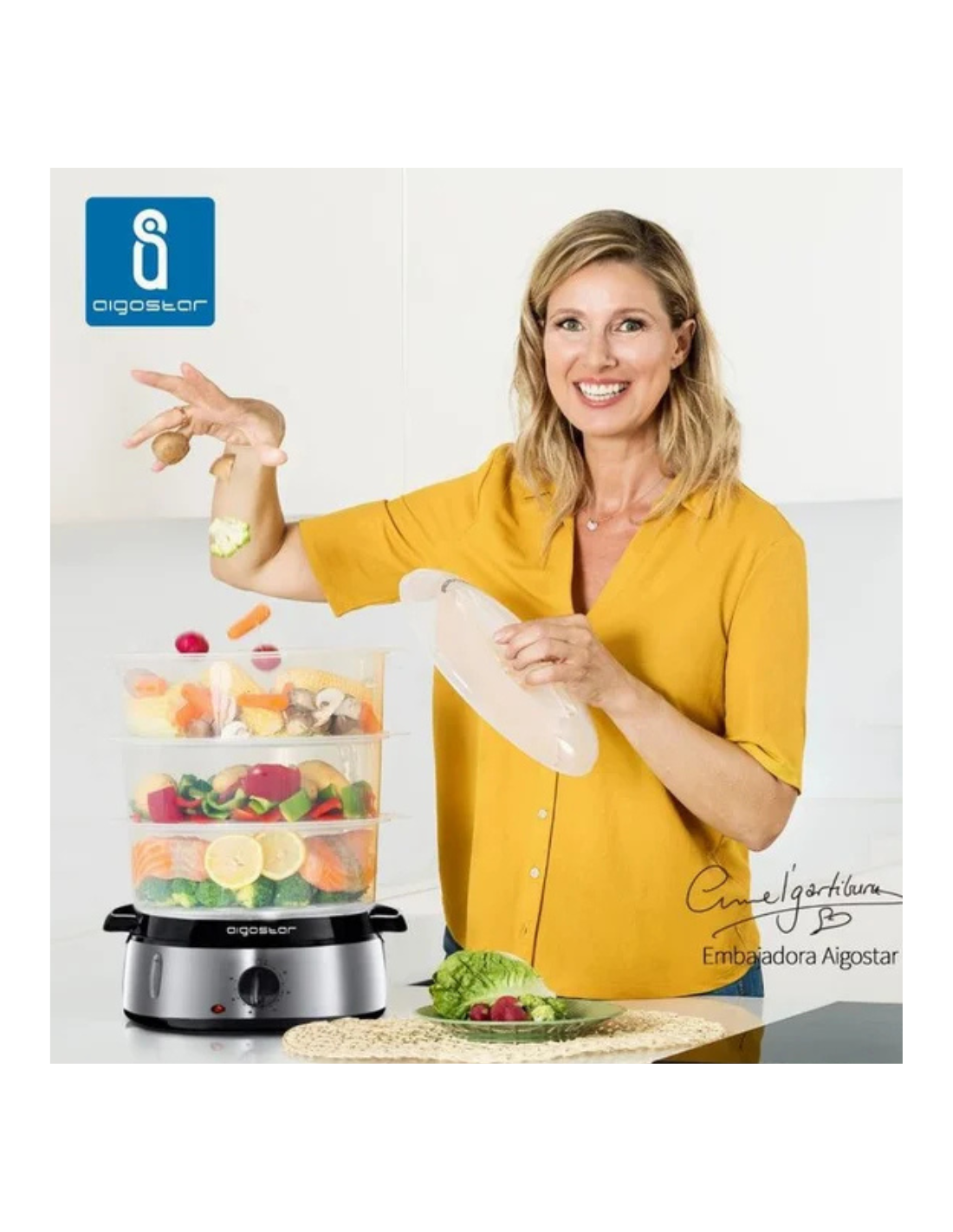 Aigostar Fitfoodie Steel - Vaporera eléctrica 800W, 3 recipientes Inde