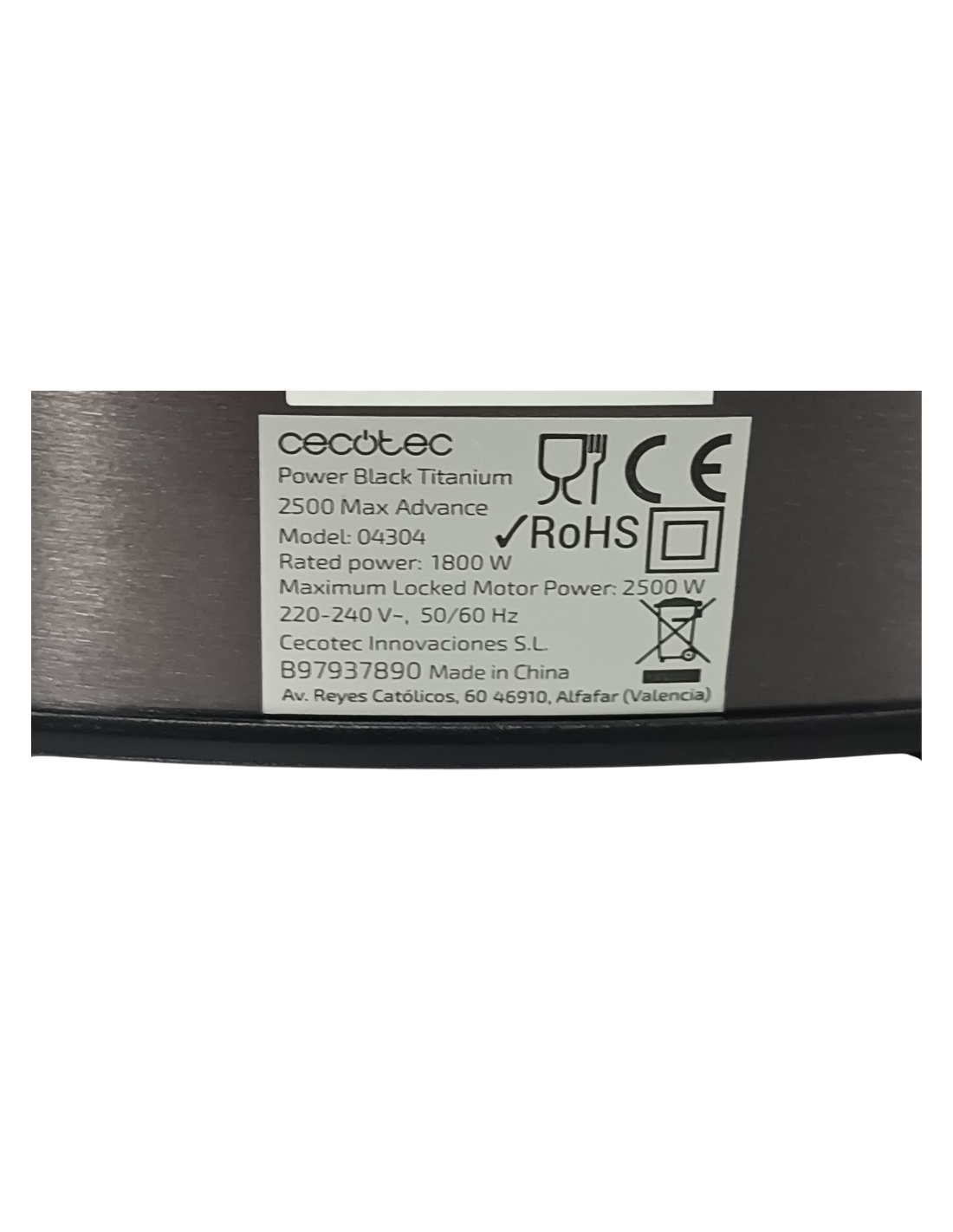 Tapa Batidora Power Black Titanium 2500MAX Advance