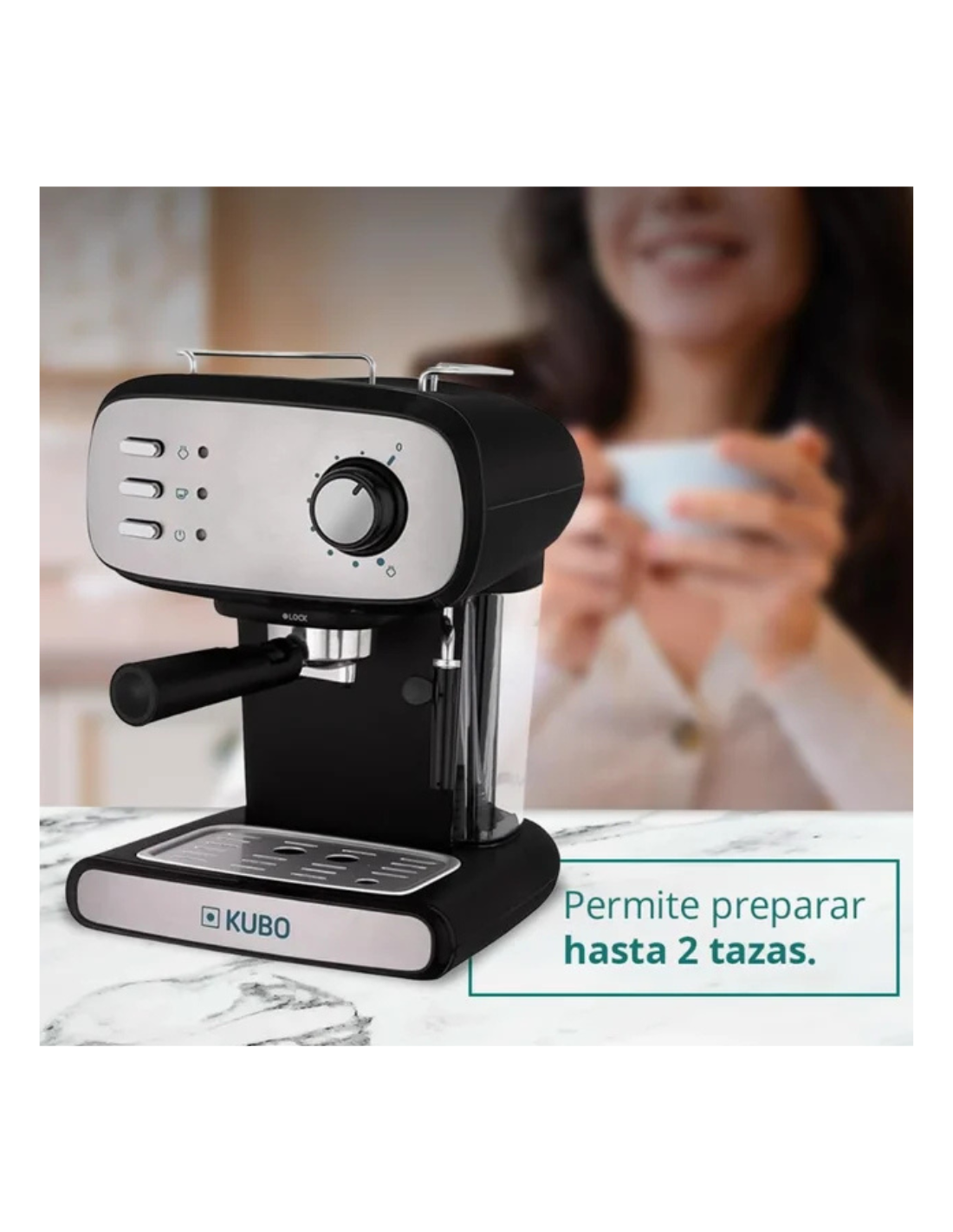 Kubo Cafetera Espresso, Presión 15 bar, Depósito Agua 1.2L, 850W