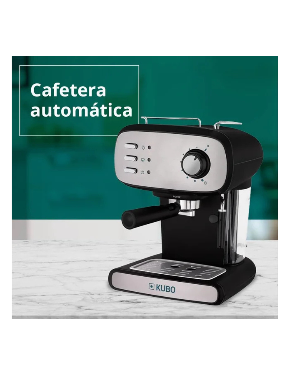 Kubo Cafetera Espresso, Presión 15 bar, Depósito Agua 1.2L, 850W