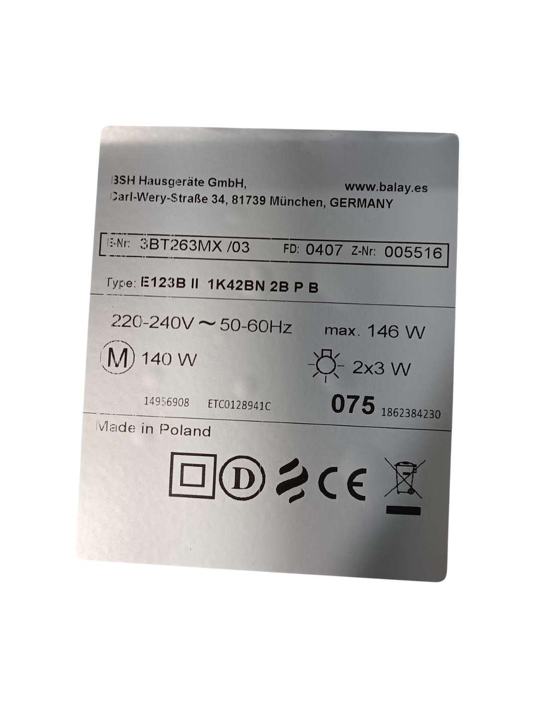 Modulo Control Campana Balay 3BT263MX/03