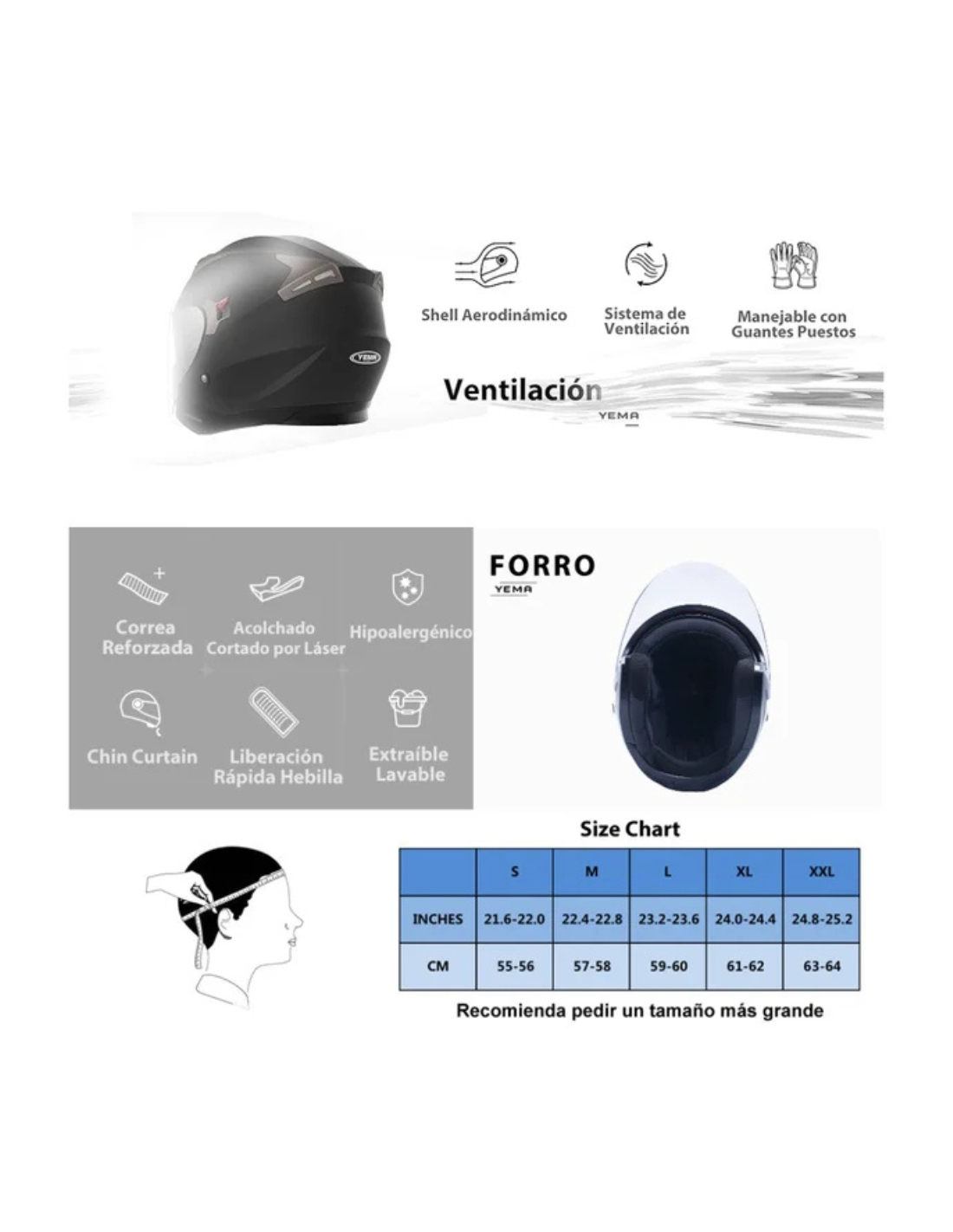 Casco Moto Jet ECE Homologado - YEMA YM-627 Casco Moto Abierto Custom