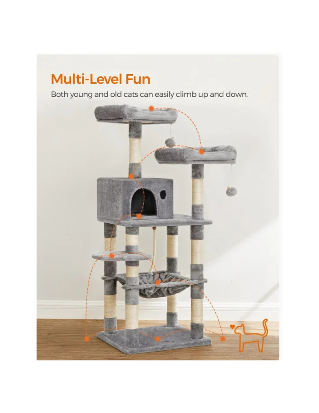 Feandrea Árbol para Gatos de Altura 143 cm, Torre para Gatos