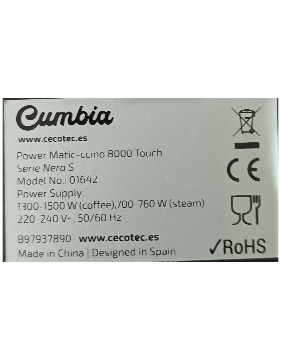 Grupo Cafetera Power Matic-ccino 8000 Touch Serie Nera S