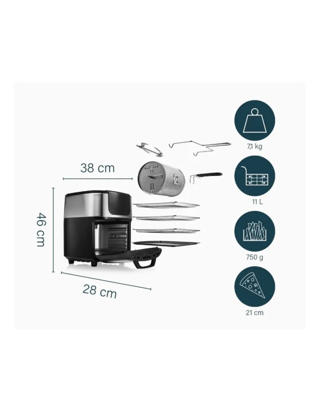 Princess 182075 Freidora sin Aceite y Horno de Aire Caliente con Cesta